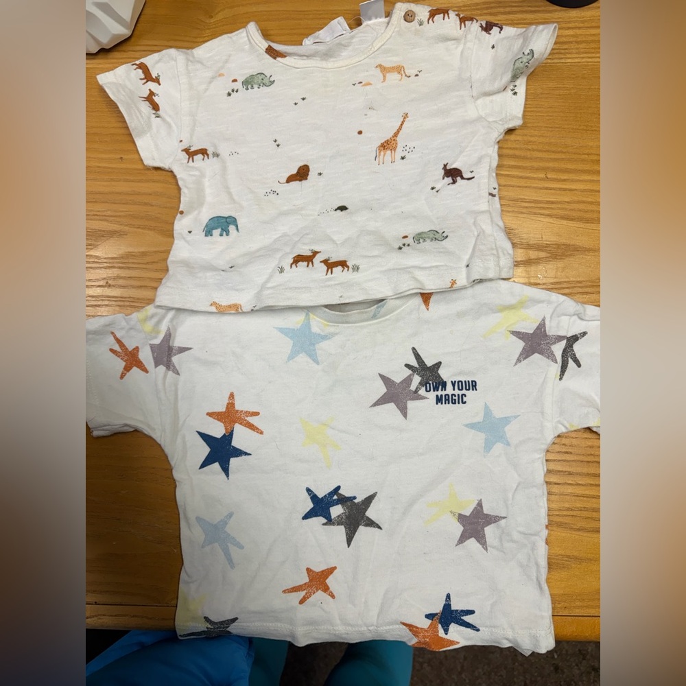 Kids' White Star Print T-Shirt Zara baby 3/6m